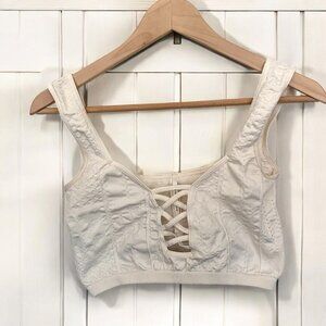 Anthropologie Creamy White Lace-Up Smocked Bralette Top Boho Chic Size S/M VGC